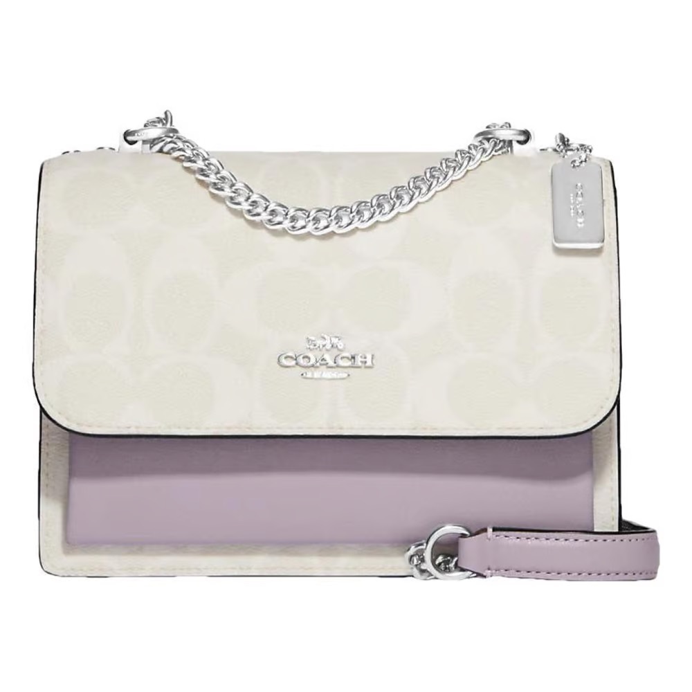 Coach White and Purple Crossbody Bag with Silver Chain